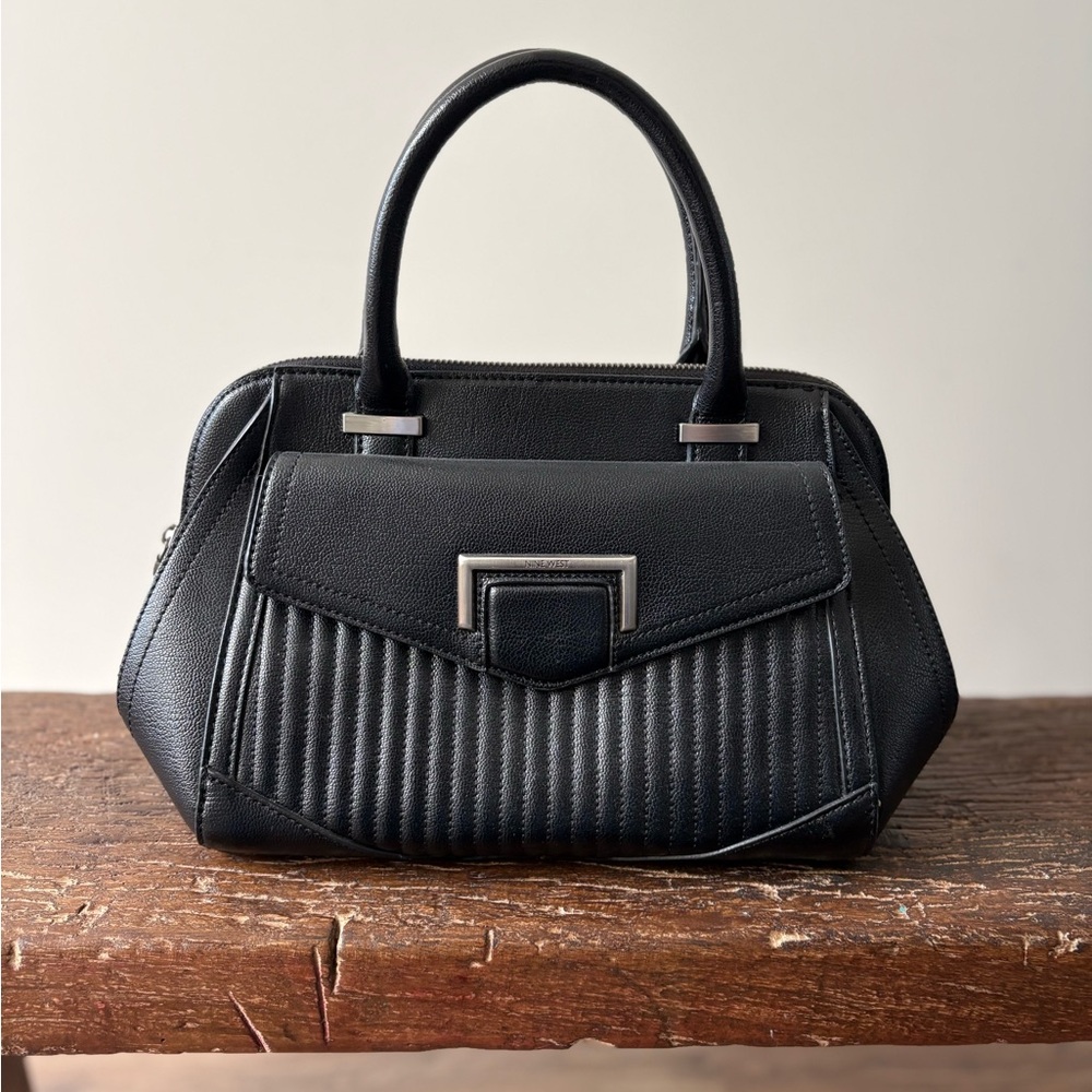 Nine West Black Quilted Satchel with Silver Hardware